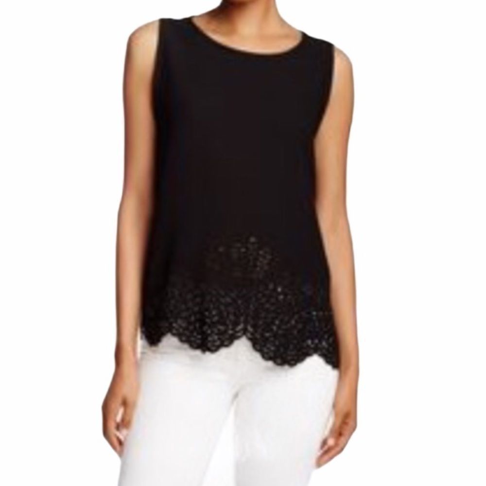 CATHERINE MALANDRINO Scalloped Hem Eyelet Tank